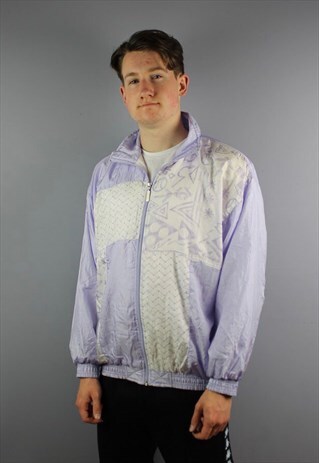 VINTAGE 90S FESTIVAL SHELL WINDBREAKER IN PURPLE WITH PRINT