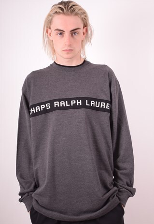 RALPH LAUREN CHAPS MENS VINTAGE SWEATSHIRT JUMPER LARGE GREY
