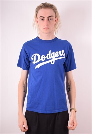 MAJESTIC MENS VINTAGE DODGERS T-SHIRT TOP LARGE BLUE 90S