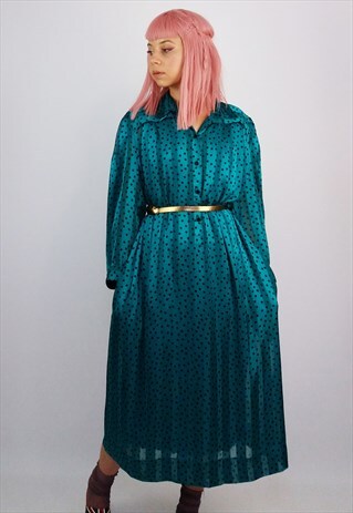 VINTAGE 80'S POLKA DOTS TEAL DRESS