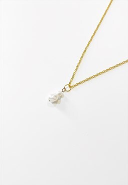54 Floral Faux Pearl Pendant Necklace Chain - Gold/.Cream