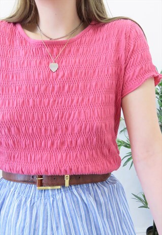 CUTE 90S VINTAGE PINK TEXTURED TOP BLOUSE