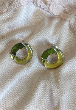  Y2k Unusual Lime Green Yellow Circle Vintage Earrings Studs