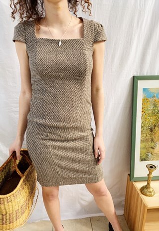 VINTAGE 90S Y2K TWEED MIDI PINAFORE MINIMALIST DAY DRESS