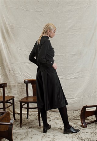 ELEGANT BLACK CULOTTES WITH HIGH WAIST AND POCKETS