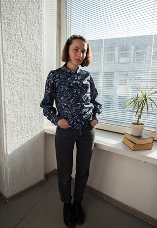 VINTAGE 80'S NAVY/WHITE PATTERNED TOP