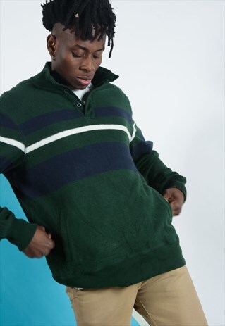 VINTAGE CHAPS BUTTON NECK JUMPER IN GREEN.