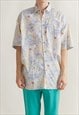 Vintage 80s Crazy Pastel Pattern Short Sleeve Shirt Men XL