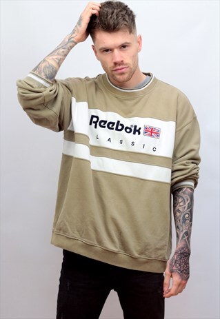 1990'S VINTAGE RARE REEBOK CLASSICS SWEATSHIRT IN BEIGE