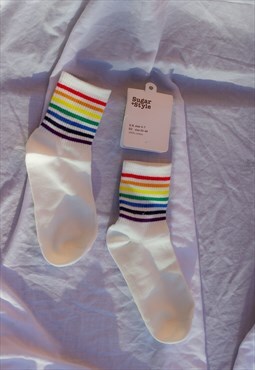 White Thin Rainbow Stripe Socks