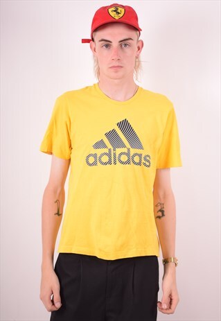 ADIDAS MENS VINTAGE T-SHIRT TOP SMALL YELLOW 90S