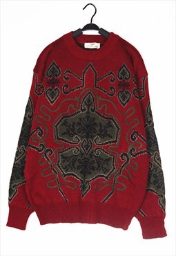 Red Patterned wool knitwear jumper knit 