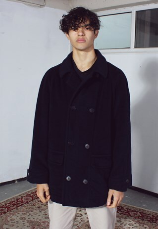 RARE VINTAGE YVES SAINT LAURENT NAVY WOOL OVERCOAT