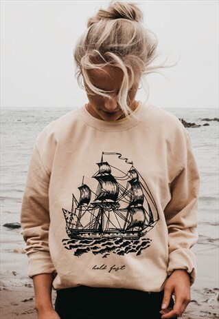 'HOLD FAST' SHIP SWEATSHIRT IN SAND
