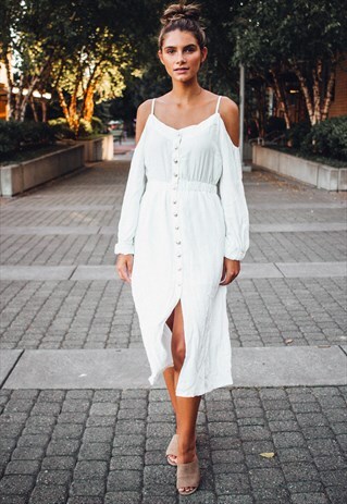 COLD SHOULDER MIDI DRESS