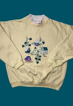 vintage cottage core embroidered sweater jumper 