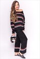 BLACK KNIT JUMPER & TROUSERS CO-ORD WITH STRIPES