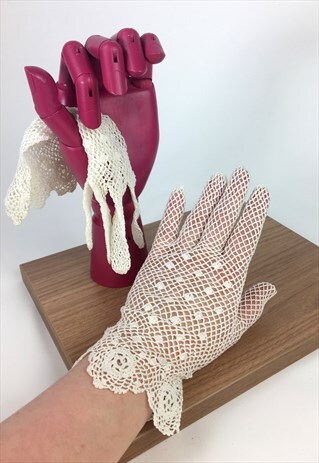 50'S VINTAGE SHORT NET GLOVES -DOTS- WHITE/CREAM