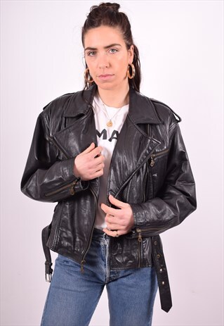 WOMENS VINTAGE LEATHER JACKET SMALL BLACK