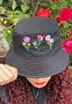 YOLOTUS FLOWERS EMBROIDERY BUCKET HAT IN BLACK