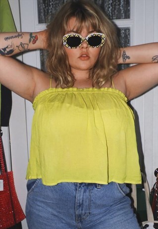 CAMI TOP SLIP YELLOW RUFFLE FLOATY FESTIVAL STRAPPY