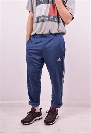 ADIDAS MENS VINTAGE TRACKSUIT TROUSERS W38 L31 BLUE 90S