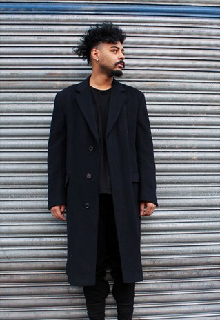 NAVY WOOL AND CASHMERE BLEND COAT