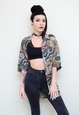 VINTAGE 90'S GRUNGE ABSTRACT PATTERNED OVERSIZED SHIRT