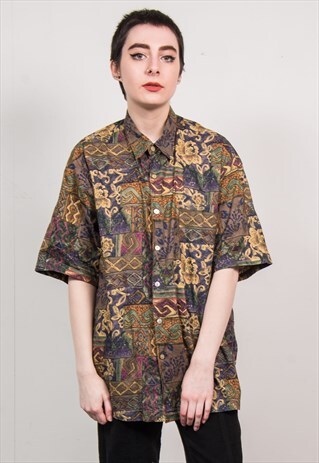 VINTAGE 90'S GREEN FLORAL PRINT OVERSIZED SHIRT
