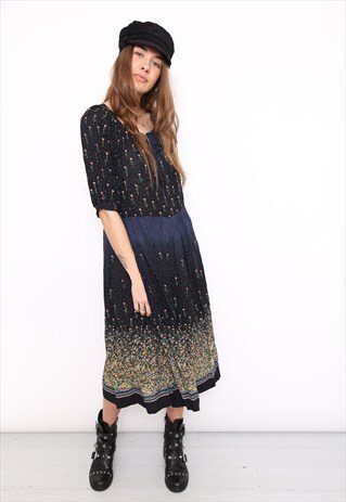 VINTAGE 80S FLORAL BOHO MIDI DRESS