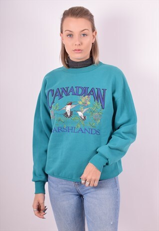 WOMENS VINTAGE SWEATSHIRT JUMPER LARGE BLUE 90S