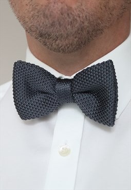 Wedding Handmade Polyester Knitted Bow Tie In Dark Grey