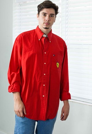 VINTAGE TOMMY HILFIGER SHIRT FERRARI LOGO 90S L 11.2