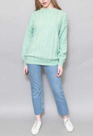 VINTAGE 1990'S TURQUOISE PATTERN KNITTED JUMPER