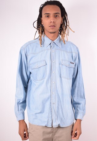 MENS VINTAGE DENIM SHIRT LARGE BLUE 90S