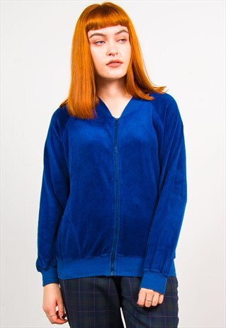 VINTAGE 90'S NAVY BLUE VELVET TRACKSUIT JACKET TOP