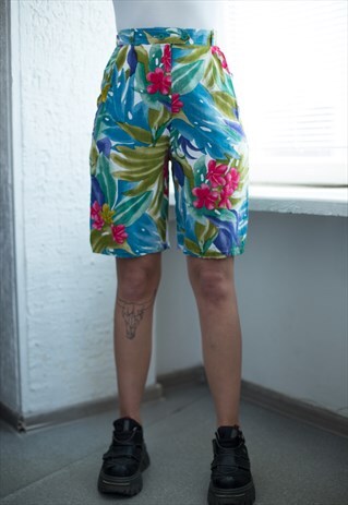 VINTAGE 80'S PATTERNED HIGH WAISTED VISCOSE SHORTS