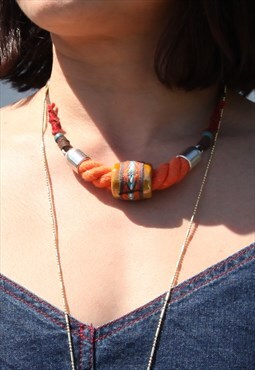 Multi color boho hippie chunky cord necklace.