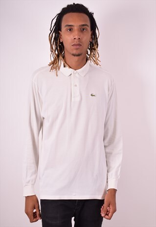 LACOSTE MENS VINTAGE POLO SHIRT LONG SLEEVE XL WHITE 90S
