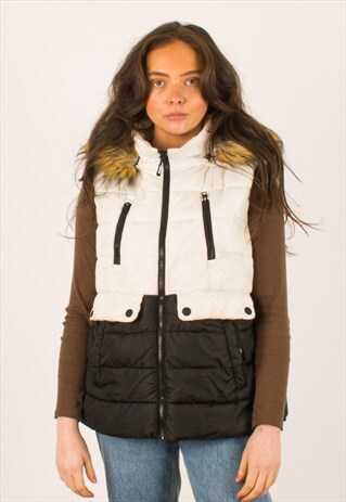 VINTAGE WHITE CALVIN KLEIN PUFFER GILET JACKET COAT LARGE 10
