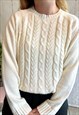 Vintage Cream Retro Cableknit Grandad 80's Jumper