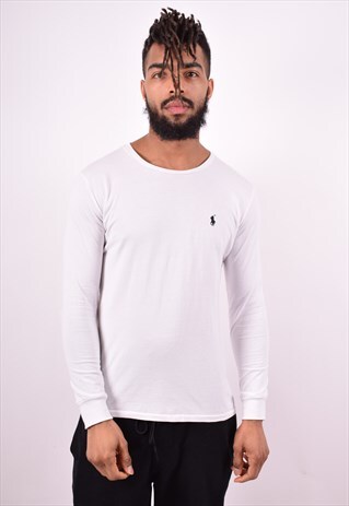 POLO RALPH LAUREN MENS VINTAGE TOP LONG SLEEVE MEDIUM WHITE