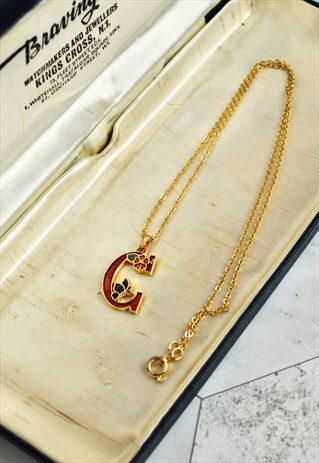 REVIVAL VINTAGE 80S 'C' INITIAL PENDANT FLORAL NECKLACE