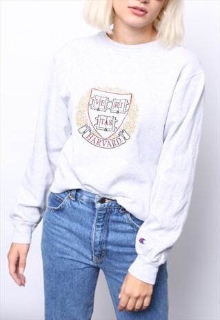 VINTAGE 90S GREY HAVARD UNIVERSITY SWEATER JUMPER