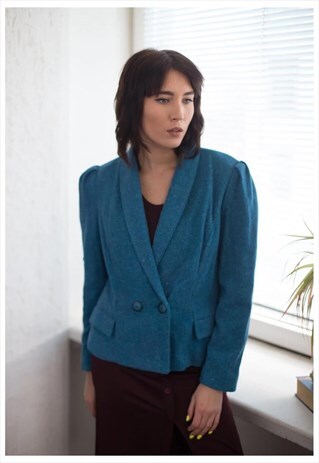 VINTAGE 80'S BLUE CROPPED PUFF SLEEVED JACKET