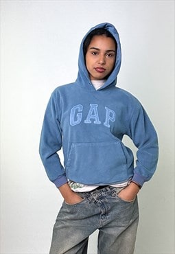 Light Blue 90s GAP Fleece Spellout Hoodie Sweatshirt