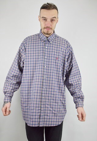 VINTAGE 90S RALPH LAUREN OXFORD BLAKE PLAID SHIRT- XL