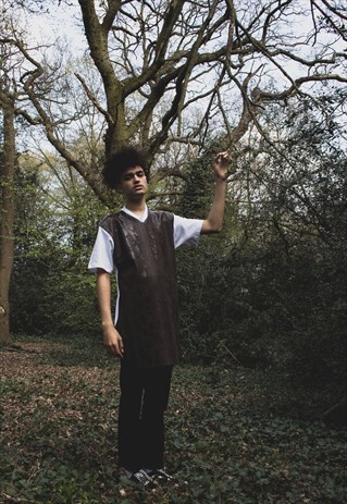 BROWN FAUX LEATHER LONGLINE TOP