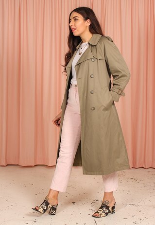 VINTAGE 80S TRENCH COAT IN GREEN