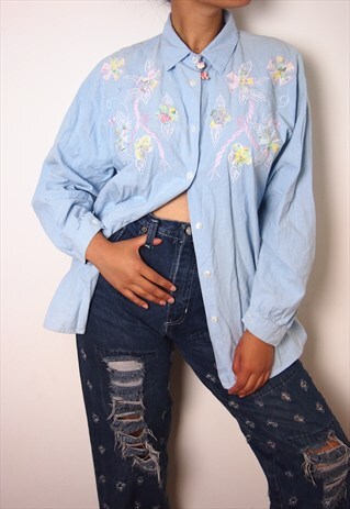 DENIM BLOUSE WITH EMBRODIERY DETAIL